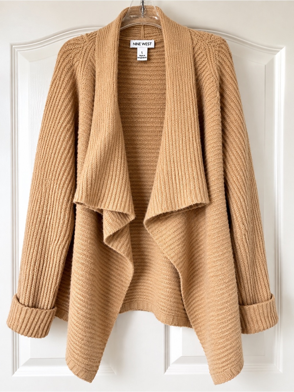 Nine West Soft Tan Open-Front Draped Cardigan